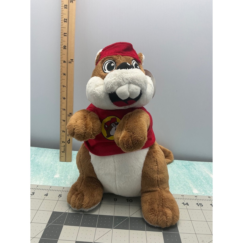 Buc-ees Beaver Plush Red‎ Shirt Hat Sitting Stuffed Animal Toy